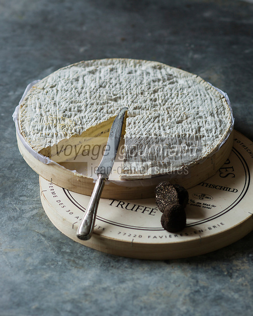 France, Seine-et-Marne (77), Tournan-en-Brie, lieu dit Favières, Brie de Meaux truffé à la ferme des Trente Arpents // France, Seine et Marne, Tournan en Brie, a Place called Favieres, farmer Brie de Meaux truffled at Trente Arpents farm - Stylisme : Valérie LHOMME