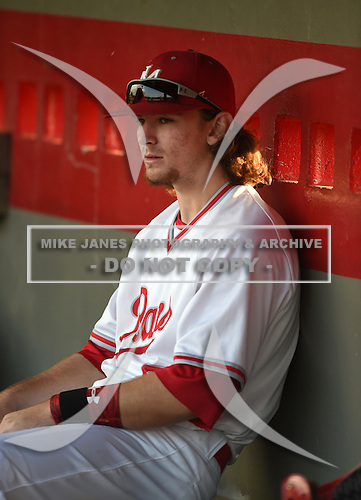 Lake Mary Rams shortstop Brendan Rodgers (3) in the dugout before a game against the Lake Brantley Patriots on April 2, 2015 at Allen Tuttle Field in Lake Mary, Florida. Lake Brantley defeated Lake Mary 10-5. (Mike Janes Photography)