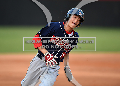 Lake Brantley Patriots Alex Ray (08) during a game against the Lake Mary Rams on April 2, 2015 at Allen Tuttle Field in Lake Mary, Florida. Lake Brantley defeated Lake Mary 10-5. (Mike Janes Photography)