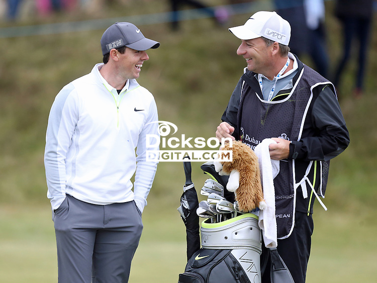 27 May 2015; Rory McIlroy and caddie J.P Fitzgerald<br />
<br />
Dubai Duty Free Irish Open Golf Championship 2015, Pro-Am. Royal County Down Golf Club, Co. Down. Picture credit: John Dickson / DICKSONDIGITAL