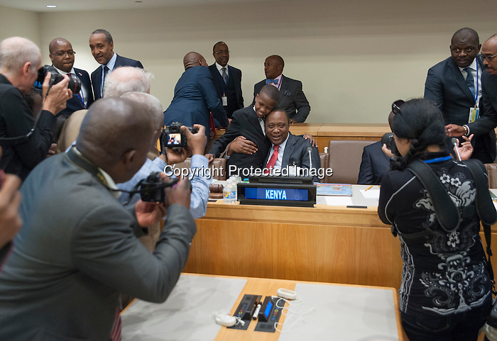 Event on ending the AIDS epidemic by 2030—shaping new models and means of implementation<br />
<br />
Speakers:<br />
<br />
HE Uhuru Kenyatta, President of Kenya, co-host <br />
HE Peter Mutharika, President of Malawi, co-host<br />
HE Ibrahim Boubacar Keïta, President of Mali <br />
HE Timothy Harris, Prime Minister of St Kitts and Nevis <br />
Michel Sidibé, Executive Director of UNAIDS<br />
Ms Heather Higginbottom, Deputy Secretary of State for Management and Resources of US <br />
Ms Charlize Theron, Messenger of Peace for the United Nations and founder of CTAOP <br />
Ms Karen Dunaway, Civil Society Representative
