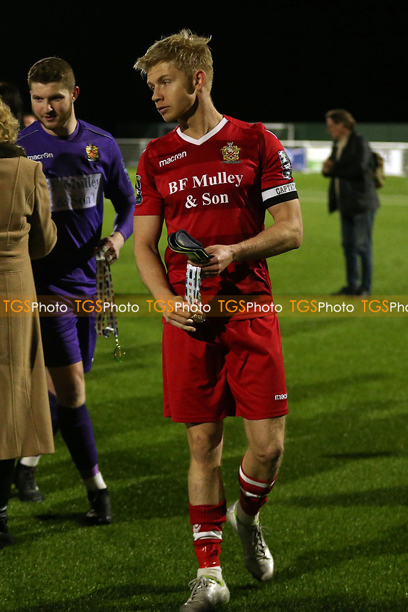 Alex Bentley of AFC Hornchurch collects his runners up medal after AFC Hornchurch vs Enfield Town, Velocity Trophy Final Football at Parkside on 10th April 2019