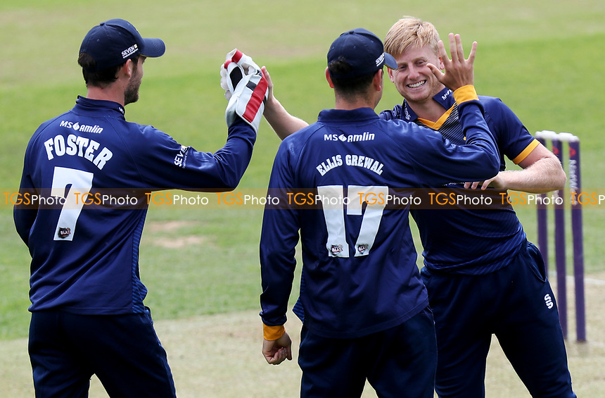 Callum Taylor (Right) celebrates taking a wicket during Essex CCC 2nd XI vs Gloucestershire CCC 2nd XI, Second XI T20 Cricket at The Cloudfm County Ground on 5th June 2017