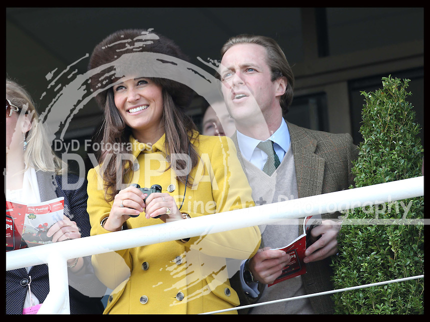 Pippa Middleton watches the racing at the Cheltenham Festival, Thursday, 14th March 2013. Photo by: Stephen Lock / i-Images / DyD Fotografos