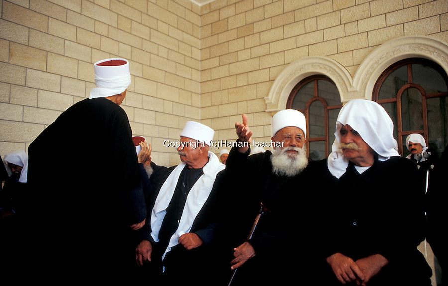 Israel, the lower Galilee. Druze elders at the annual pilgrimage to Nabi Shueib, the sacred site of the Druze, for here they venerate the tomb of Moses' father-in-law Jethro
<br />