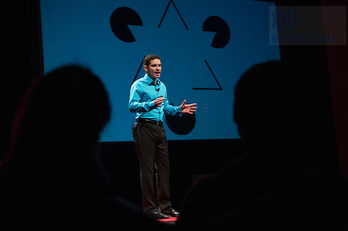 Jan. 21, 2014; Jose E. Lugo delivers his talk titled, " Quantifying Design Aesthetics: A Multidisciplinary Story," during the TEDxUND 2014 event in the Debartolo Performing Arts Center. Photo by Barbara Johnston/University Photographer