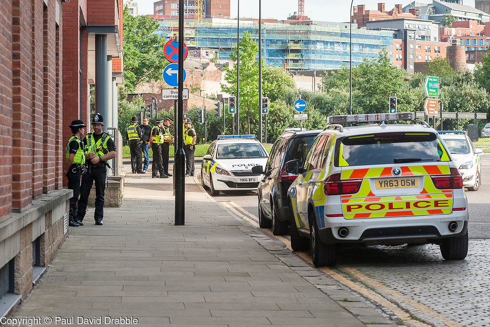 South Yorkshire Police Officers guard the perimeter of 1 Dunn St Daisy Spring Works after an armed police raid on Thursday evening June 1 2017 which resulted n the arrest of one man. An officer from the North East Counter Terrorism Unit said the raids were not linked to the recent terror attack in Manchester and officers were were acting upon recently received intelligence.<br />
<br />
01 June 2017 <br />
Copyright Paul David Drabble<br />
www.pauldaviddrabble.co.uk