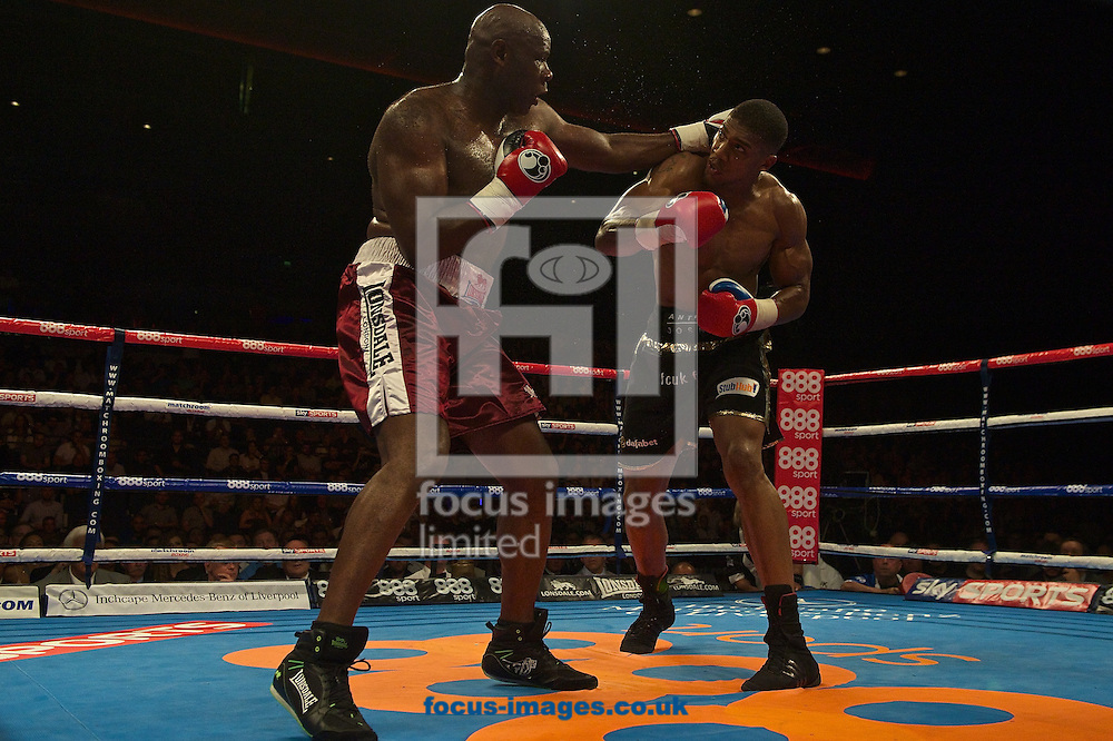Anthony Joshua (black shorts) v Matt Skelton (burgundy shorts)<br />
during their heavyweight contest at Echo Arena, Liverpool<br />
Picture by Ian Wadkins/Focus Images Ltd +44 7877 568959<br />
12/07/2014
