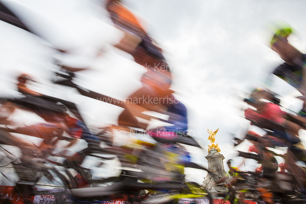 London, UK. 3 August, 2019. Riders from sixteen of the world’s top professional female cycling teams pass in front of Buckingham Palace during the Prudential RideLondon Classique. The Classique, which is the richest one-day women’s race in the world, covers 20 laps of a tight circuit of 3.4 kilometres around St James’s Park and Constitution Hill.