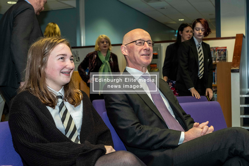 Pictured: Student Kirsty Wood (15) outlined her part in the development of the project to Mr Swinney<br />
<br />
The Deputy First Minister and Education Secretary visited the Royal High School in Edinburgh today and met students and staff to learn about a school library project aimed at tackling mental health issues.<br />
<br />
Ger Harley | EEm 10 October 2019