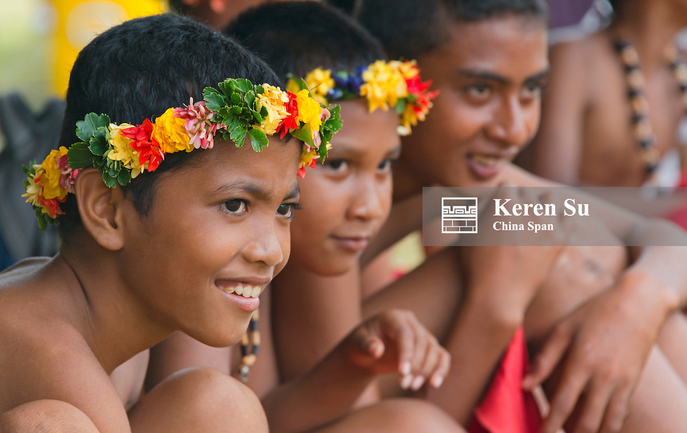 Yapese boys in traditional clothing, Yap Island, Federated States of Micronesia