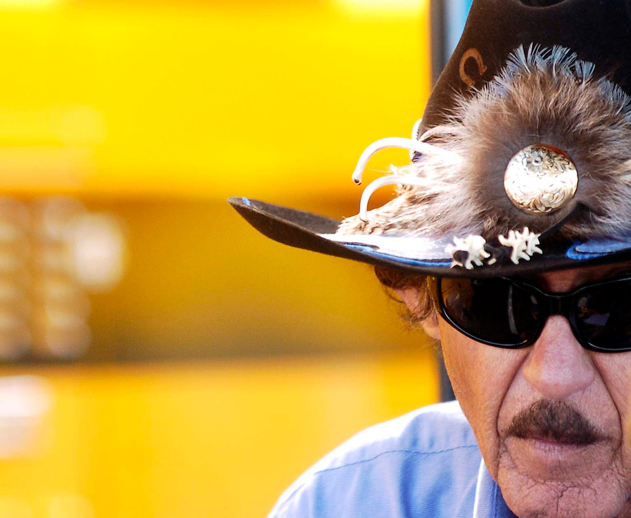 Richard Petty answers questions from reporters at Lowe's Motor Speedway Thursday afternoon.(photo by James Nix)