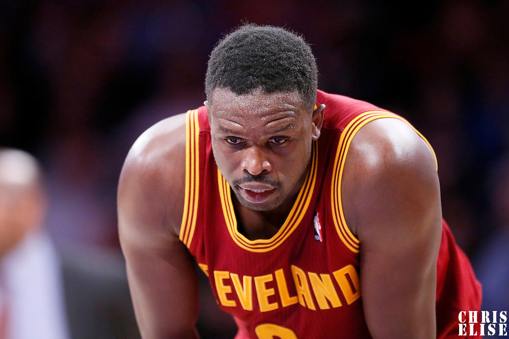 14 January 2014: Cleveland Cavaliers small forward Luol Deng (9) rests during the Cleveland Cavaliers 120-118 victory over the Los Angeles Lakers at the Staples Center, Los Angeles, California, USA.