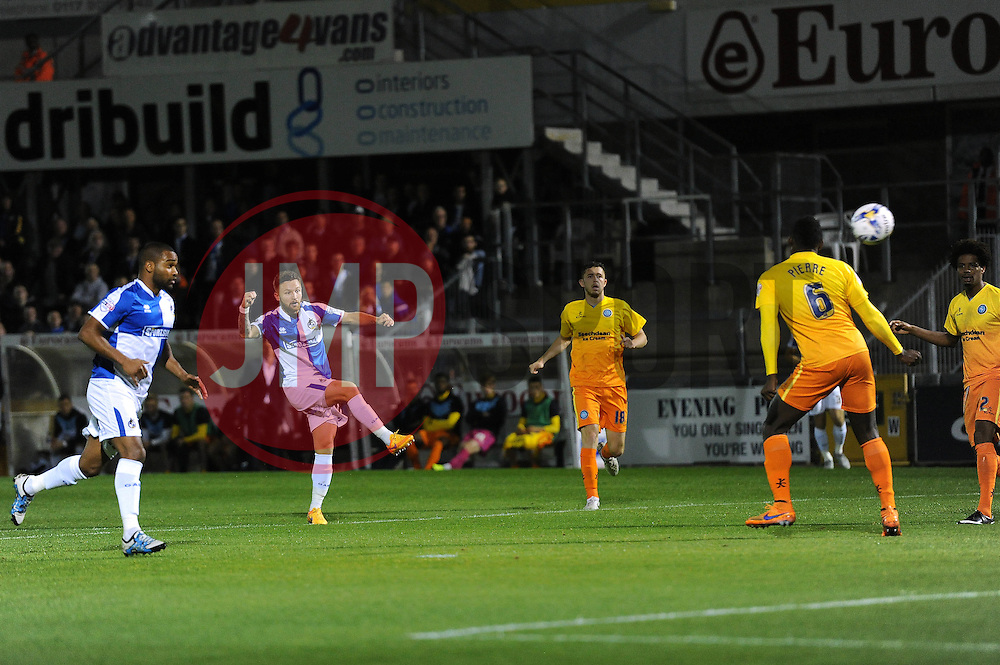 Matt Taylor of Bristol Rovers scores the opening goal - Mandatory byline: Dougie Allward/JMP - 07966 386802 - 06/10/2015 - FOOTBALL - Memorial Stadium - Bristol, England - Bristol Rovers v Wycombe Wanderers - JPT Trophy