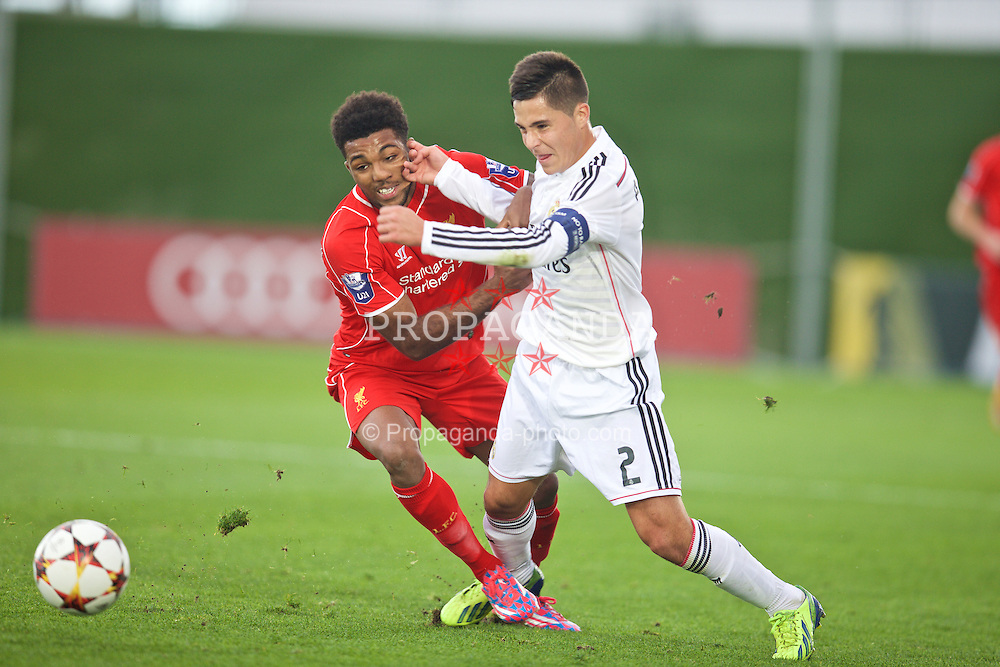MADRID, SPAIN - Tuesday, November 4, 2014: Liverpool's Jerome Sinclair in action against Real Madrid CF's Alvaro Tejero during the UEFA Youth League Group B match at Ciudad Real Madrid. (Pic by David Rawcliffe/Propaganda)