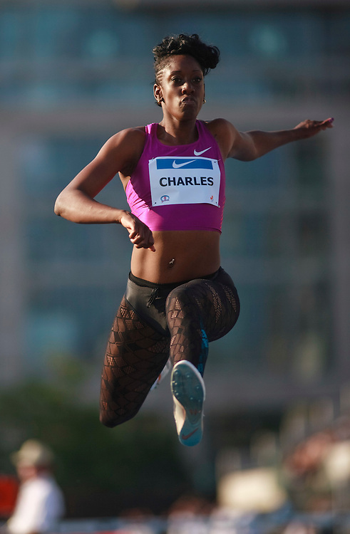 Toronto, Ontario ---10-07-30--- Tabia Charles competes in the triple jump at the 2010 Canadian Track and Field Championships in Toronto, Ontario July 31, 2010.<br />
GEOFF ROBINS/Mundo Sport Images