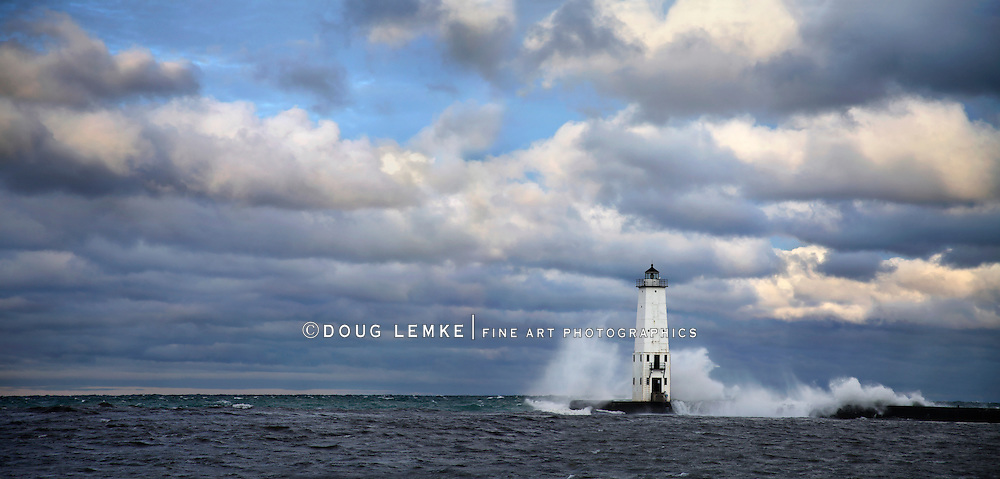 Frankfort North Breakwater Light On A Stormy Morning In Michigan