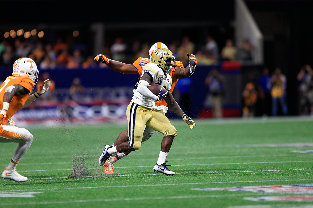 during the second half of the Chick-fil-A Kickoff NCAA football game on Monday, September 4, 2017, in Atlanta. Tennessee won in two overtimes, 42-41. (Paul Abell via Abell Images for Chick-fil-A Kickoff Game)