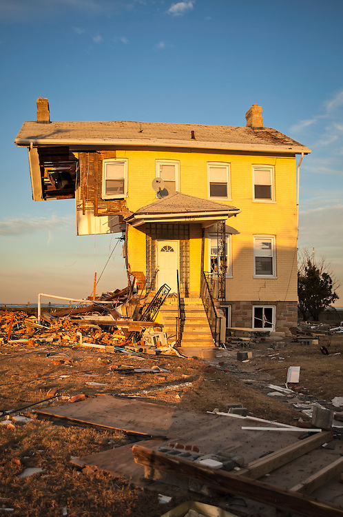 Union Beach NJ, November 16, Home on Front Strret destroyed by superstorm Sandy's surge, that damaged over 200 homes in Union Beach alone. Hurricane Sandy's strength is being blamed on climate change by many scientists.