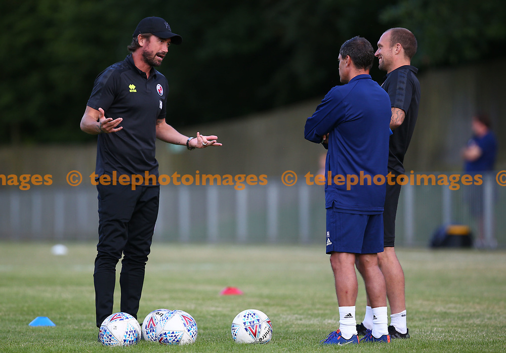 Crawley Town's head coach Harry Kewell during the pre season friendly between Crawley Town and Ipswich Town at East Court, East Grinstead, UK. 17 July 2018.