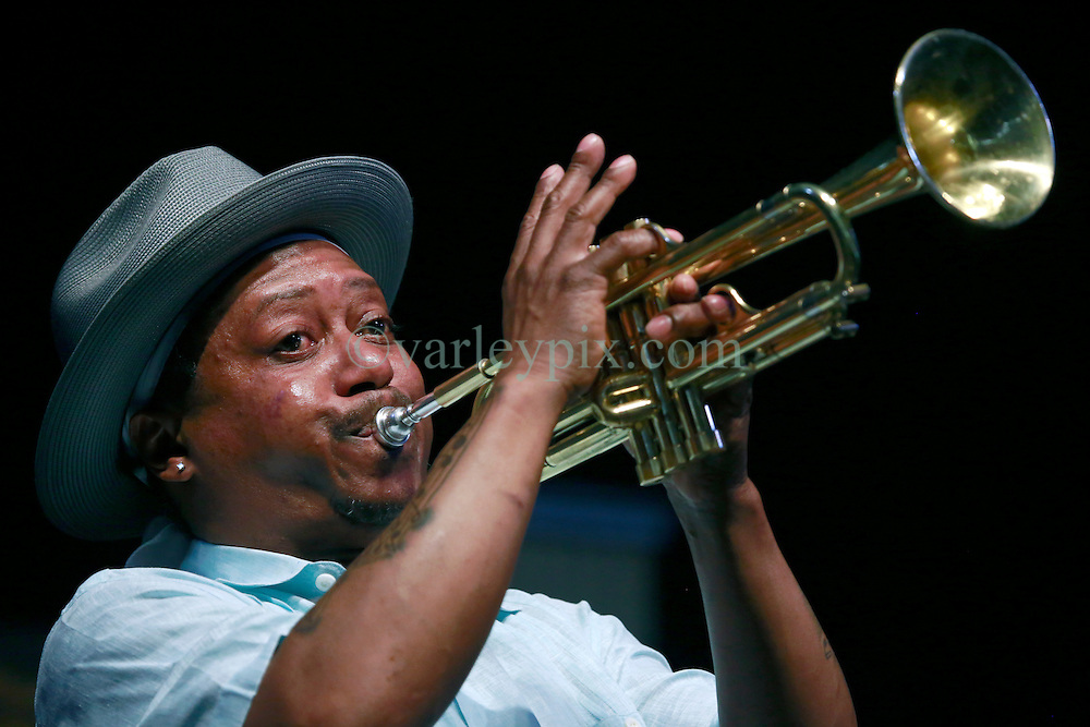 28 April 2013. New Orleans, Louisiana, USA. .Kermit Ruffins plays the Blues Tent at the New Orleans Jazz and Heritage Festival. .Photo; Charlie Varley.