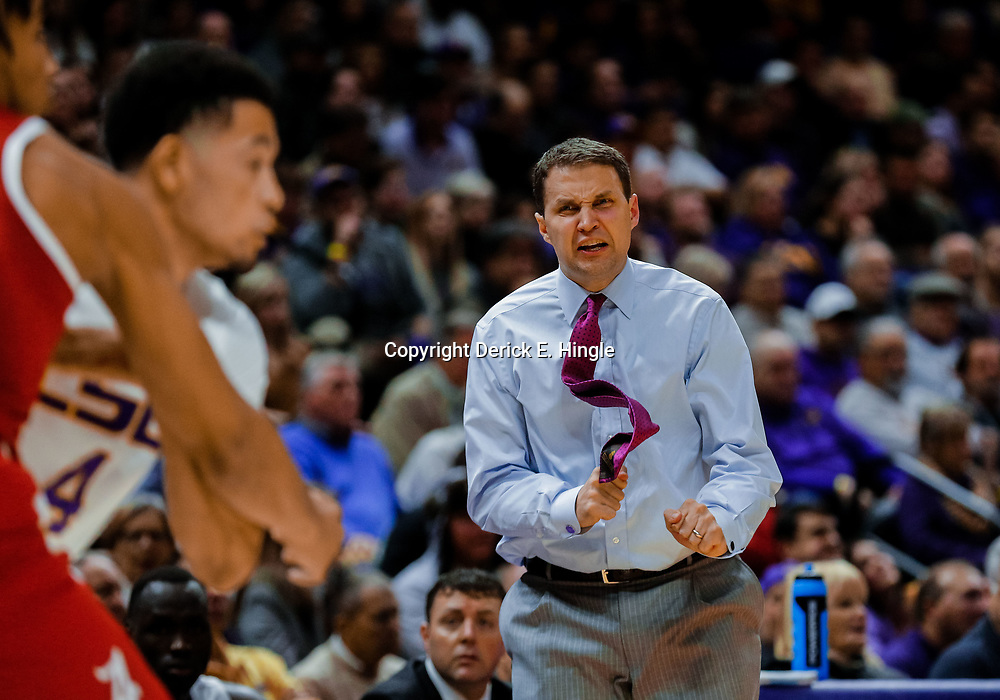 Jan 13, 2018; Baton Rouge, LA, USA; LSU Tigers head coach Will Wade reacts to play on the court during the second half against the Alabama Crimson Tide at the Pete Maravich Assembly Center. Alabama defeated LSU 74-66. Mandatory Credit: Derick E. Hingle-USA TODAY Sports
