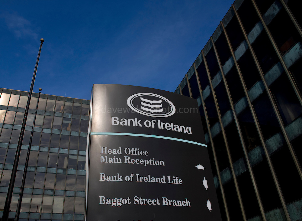 Bank of Ireland Headquarters, Baggot Street, Dublin. The bank received a 3.5 billion euro Irish government bailout following the 2008 financial crisis.