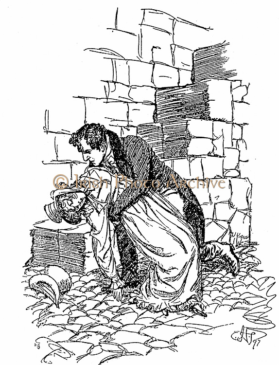 Jane Austen 'Persuasion'. Austen's last novel published 1818. Louisa Musgrove falls from Cobb at Lyme Regis and Captain Wentworth shows his concern. Illustration by Hugh Thomson, 1897. Engraving.