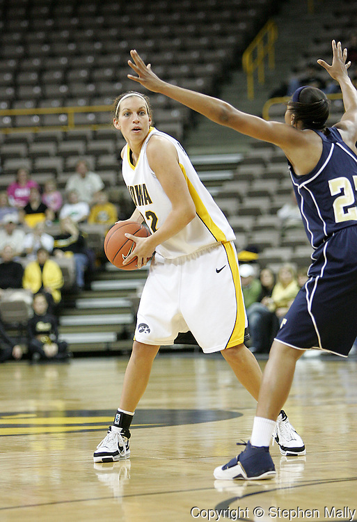 28 NOVEMBER 2007: Iowa forward Wendy Ausdemore (32) looks for an open player to pass the ball to in the first half of Georgia Tech's 76-57 win over Iowa in the Big Ten/ACC Challenge at Carver-Hawkeye Arena in Iowa City, Iowa on November 28, 2007.