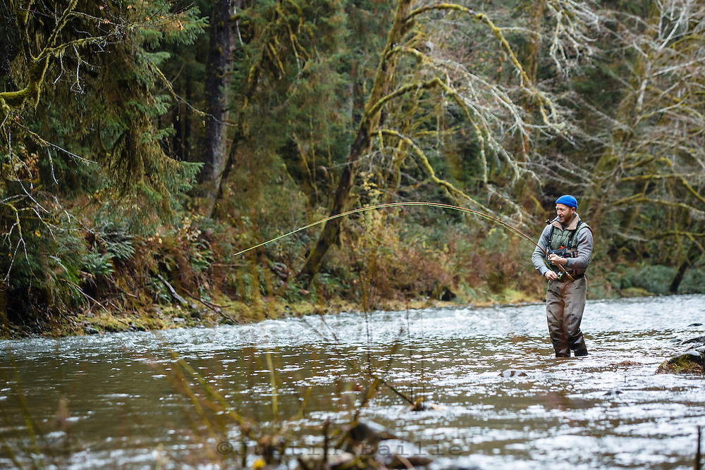 Fly fishing the North Fork of the Nehalem River, Oregon.
