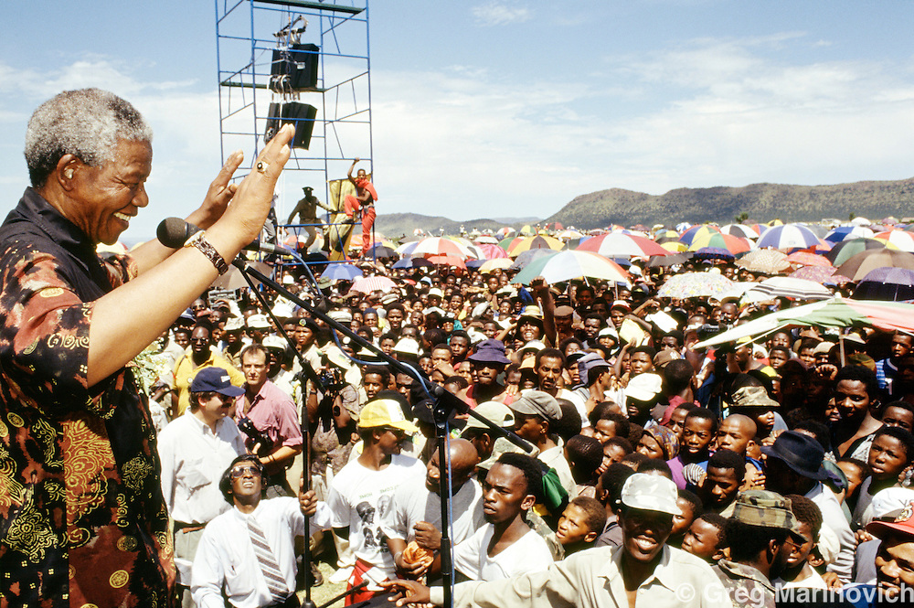Nelson Mandela at a rally, 1994, South Africa.