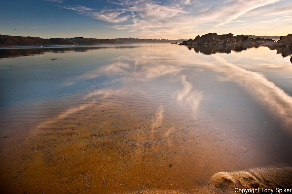"Speedboat Beach Sunset 2" - The sun sets over Lake Tahoe at Speedboat Beach, California