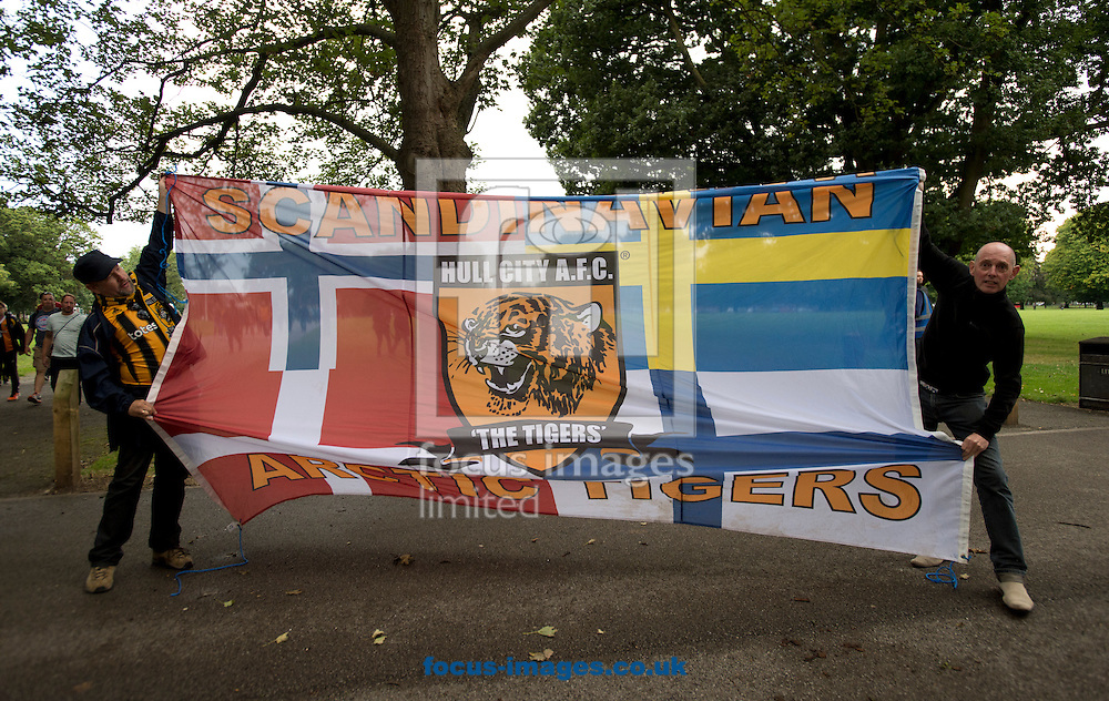 Scandinavian Hull City fans before the Premier League match at the KCOM Stadium, Hull<br />
Picture by Russell Hart/Focus Images Ltd 07791 688 420<br />
27/08/2016