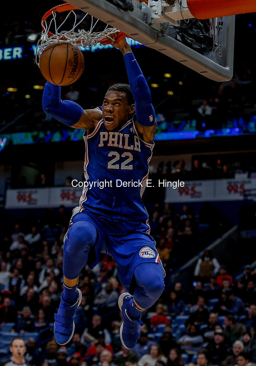 Dec 10, 2017; New Orleans, LA, USA; Philadelphia 76ers forward Richaun Holmes (22) dunks against the New Orleans Pelicans during the second half at the Smoothie King Center. The Pelicans defeated the 76ers 131-124. Mandatory Credit: Derick E. Hingle-USA TODAY Sports