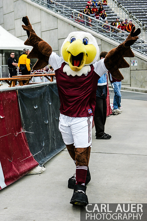 April 6th, 2013 - Edson the Eagle, a mascot for the Colorado Rapids prior to the start of action in the MLS match between Real Salt Lake and the Colorado Rapids at Dick's Sporting Goods Park in Commerce City, CO
