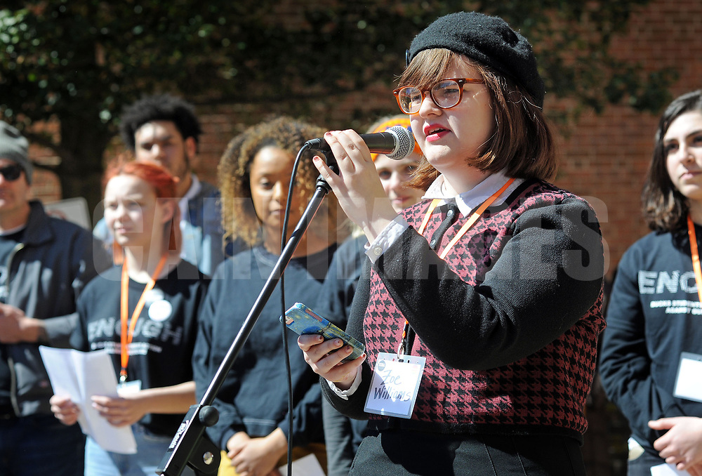 Zoe Williams reads a poem she wrote during rally at the old Bucks County Courthouse to protest gun violence and to demand stronger gun control Saturday, March 24, 2018 during the March For Our Lives in Doylestown, Pennsylvania. (Photo By William Thomas Cain/Cain Images)