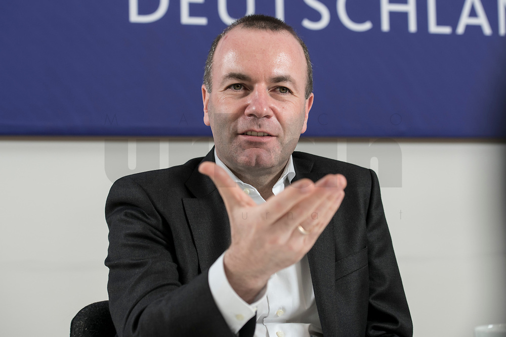 18 FEB 2019, BERLIN/GERMANY:<br />
Manfred Weber, MdEP; CSU, Spitzenkandidat der EVP fuer das Amt des EU-Kommissionspraesidenten, waehrend einem Interview, Bundesgeschaeftsstelle der Jungen Union<br />
IMAGE: 20190218-01-0