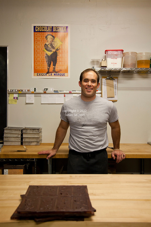 Xocolatl Chocolate owner David Briggs in the kitchen where he makes his small batch, artisan chocolates.