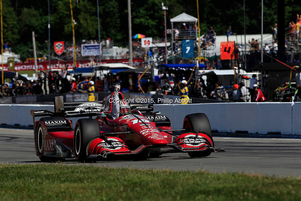 31 July - 2 August, 2015, Lexington, Ohio USA<br />
Graham Rahal celebrates with a fist pump<br />
©2015, Phillip Abbott<br />
LAT Photo USA