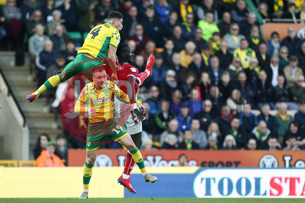 Famara Diedhiou of Bristol City battles for possession - Mandatory by-line: Arron Gent/JMP - 23/02/2019 - FOOTBALL - Carrow Road - Norwich, England - Norwich City v Bristol City - Sky Bet Championship