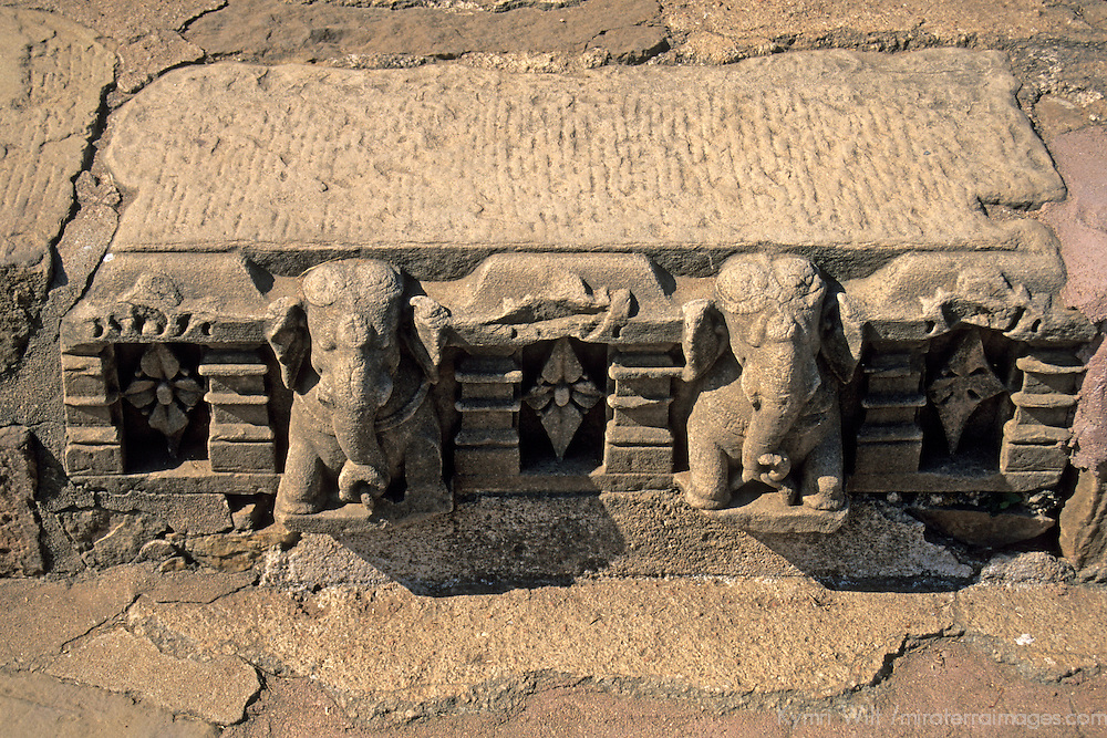 Asia, India, Khajuraho. Detail of stone carving at Khajuraho.
