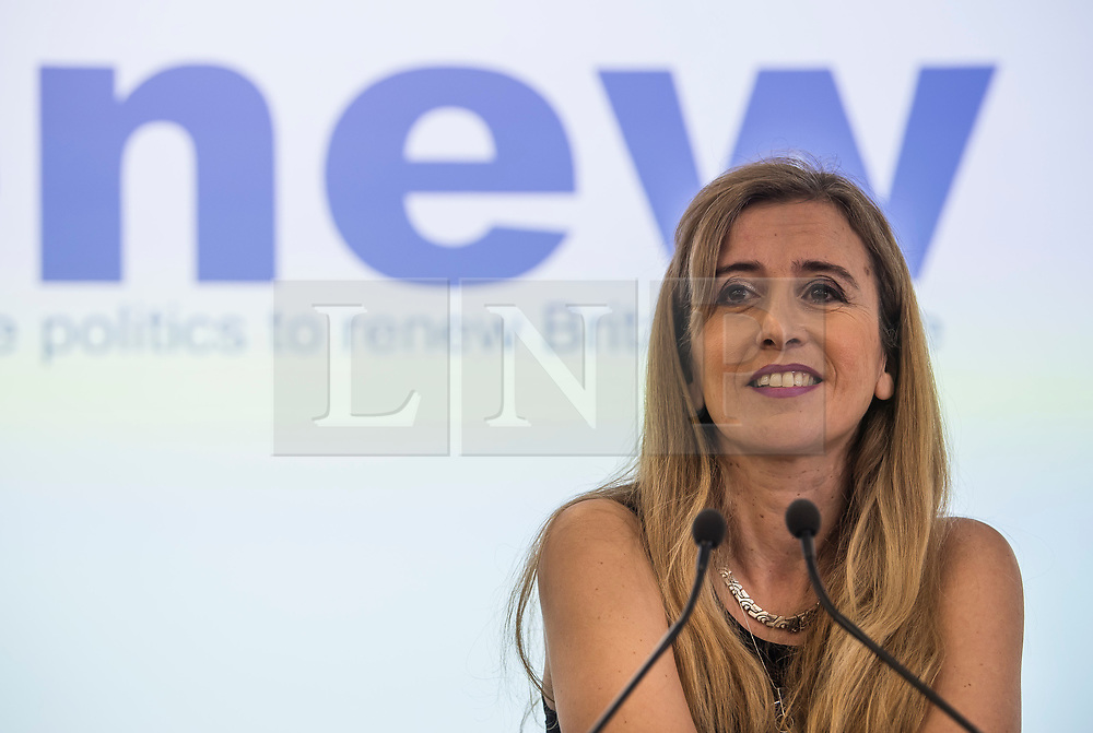 © Licensed to London News Pictures. 19/02/2018. London, UK. SANDRA KHADHOURI, (head of communications), speaking at the launch event for Renew, a new anti-Brexit political party, at the Queen Elizabeth II Conference Centre in London. The Renew party, which is taking advice from representatives of Emmanuel Macron's En Marche, has recruited some 220 candidates to stand in local and national elections. Photo credit: Ben Cawthra/LNP