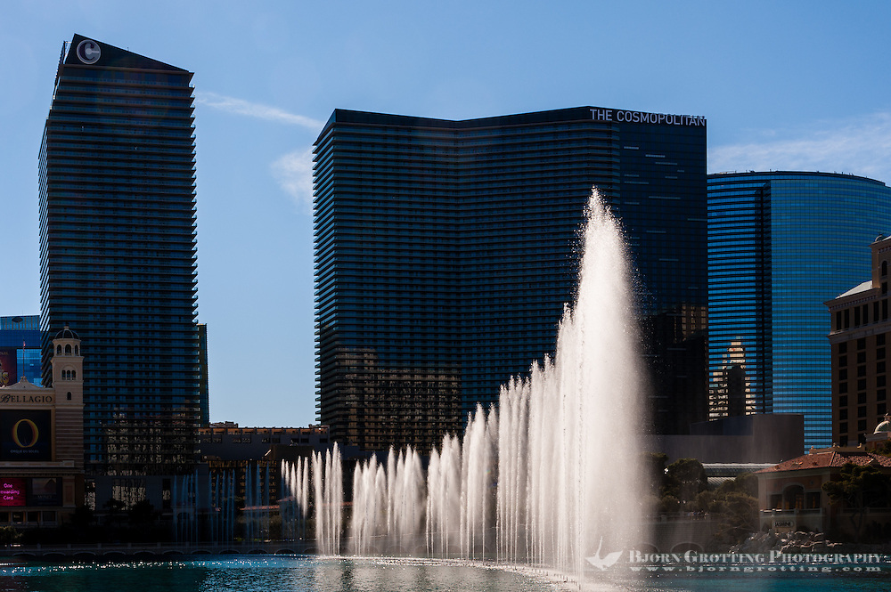 United States, Nevada, Las Vegas Strip. The Fountains of Bellagio is a choreographed performance with light and music.