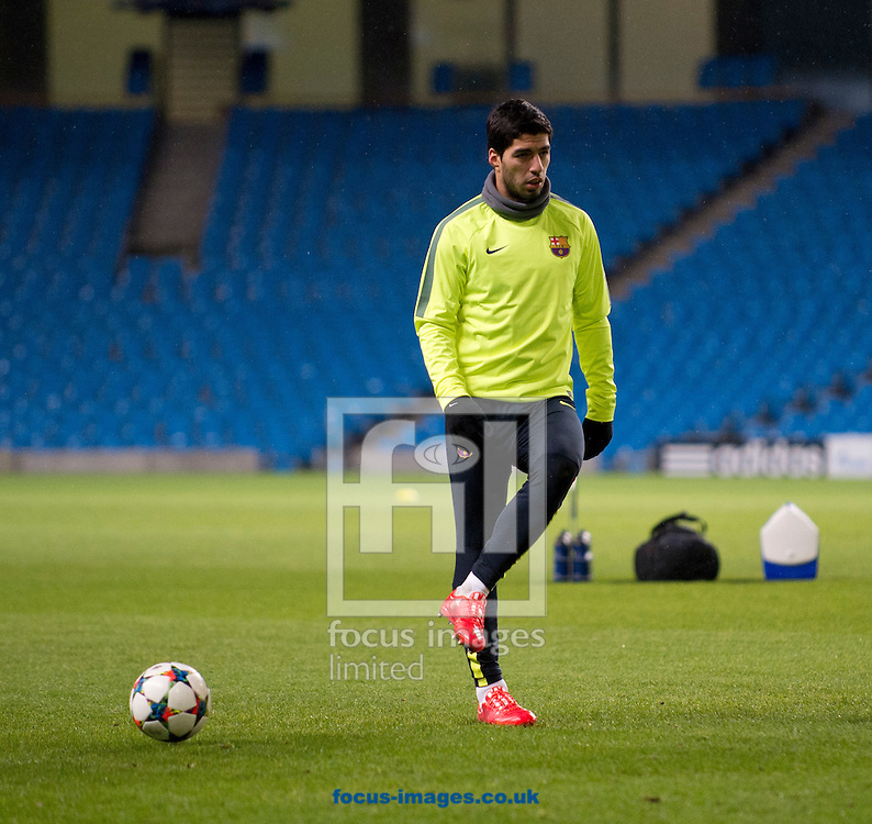 Luis Suarez of Barcelona pictured during Barcelona training at the Etihad Stadium, Manchester<br />
Picture by Russell Hart/Focus Images Ltd 07791 688 420<br />
23/02/2015