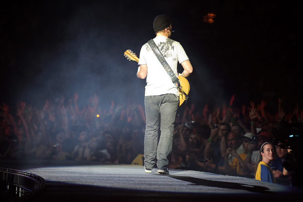 U2 performing on the 360º Tour 2011 at Busch Stadium in St. Louis, Missouri on July 17, 2011.