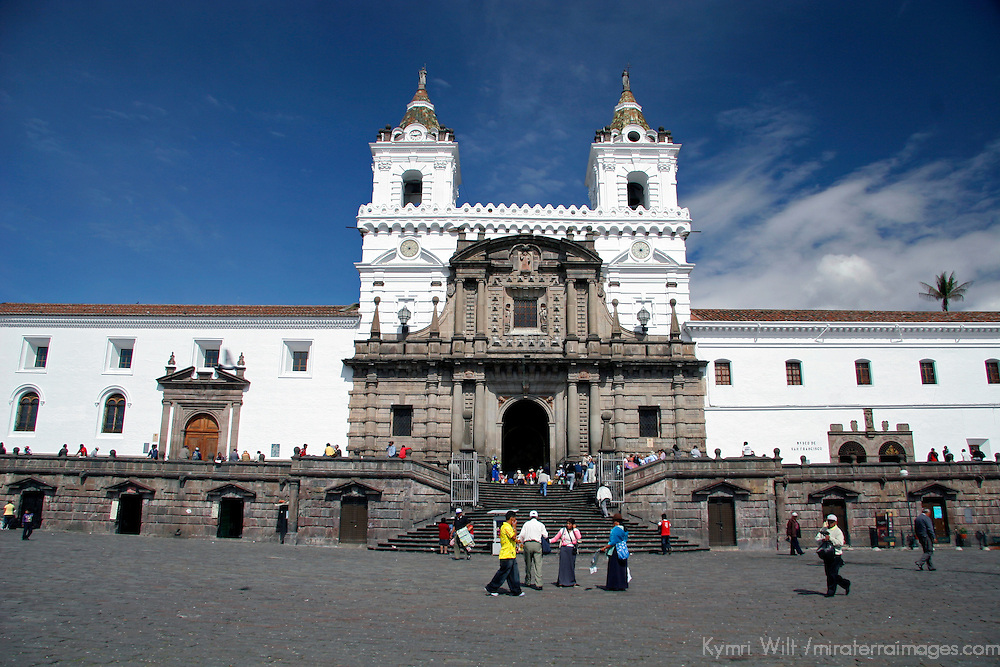 South America, Ecuador, Quito. The impressive San Francisco Church in Quito's historical center, a UNESCO World Heritage site.
