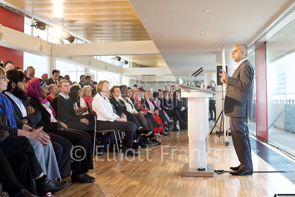 Sadiq Khan <br />
Labour mayor of London Candidate <br />
speech on The Choice facing Londoners <br />
3rd May 2016 <br />
<br />
Royal Festival Hall, London, Great Britain <br />
<br />
<br />
Photograph by Elliott Franks <br />
Image licensed to Elliott Franks Photography Services