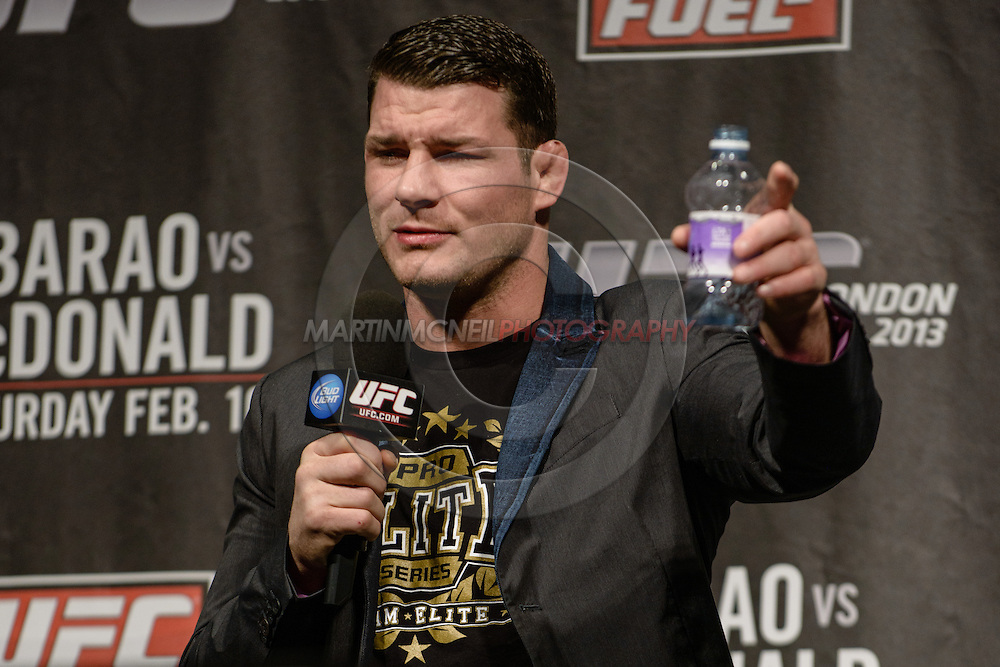 LONDON, ENGLAND, FEBRUARY 15, 2013: Middleweight fighter Michael Bisping fields questions during the "Fight Club" Q&A session ahead of the weigh-ins for UFC on Fuel TV 7 inside Wembley Arena in London, England on Friday, February 15, 2013 © Martin McNeil