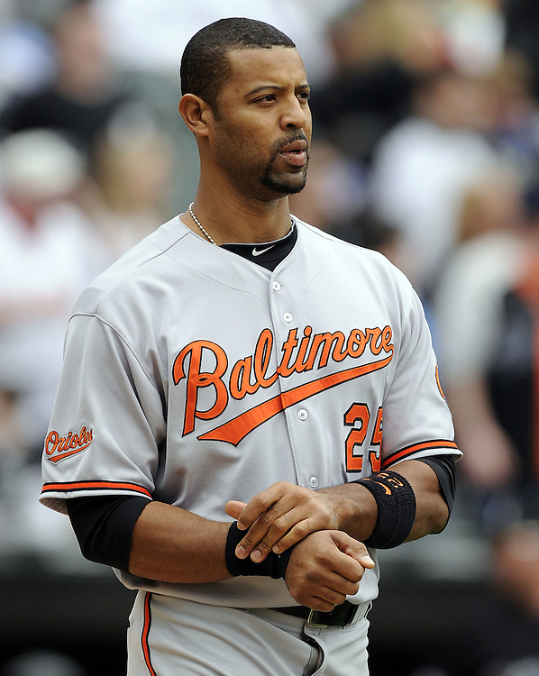 CHICAGO - MAY 01: Derrek Lee #25 of the Baltimore Orioles looks on after striking out against the Chicago White Sox on May 01, 2011 at U.S. Cellular Field in Chicago, Illinois. The Orioles defeated the White Sox 6-4. (Photo by Ron Vesely) Subject: Derrek Lee
