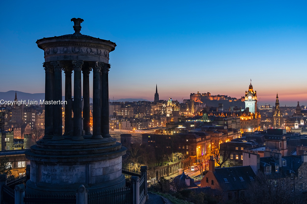 Edinburgh, Scotland, UK. 26 February, 2019. View at sunset over famous Edinburgh skyline from Calton Hill in Edinburgh , Scotland, UK